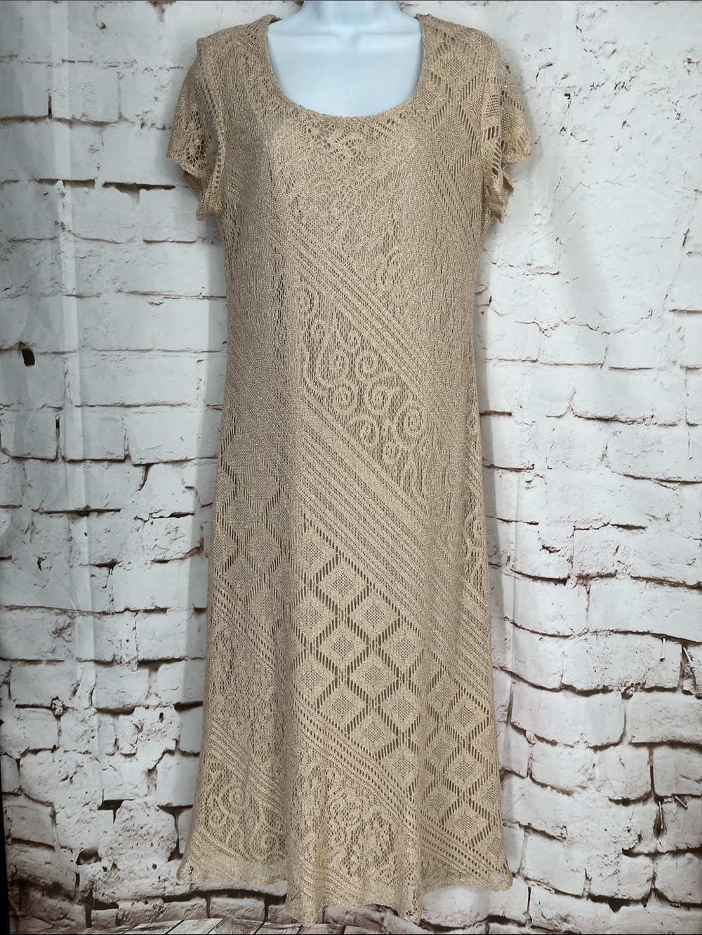 ✨VTG✨Giorgio Sant Angelo Metallic Gold Crochet Maxi, Size M